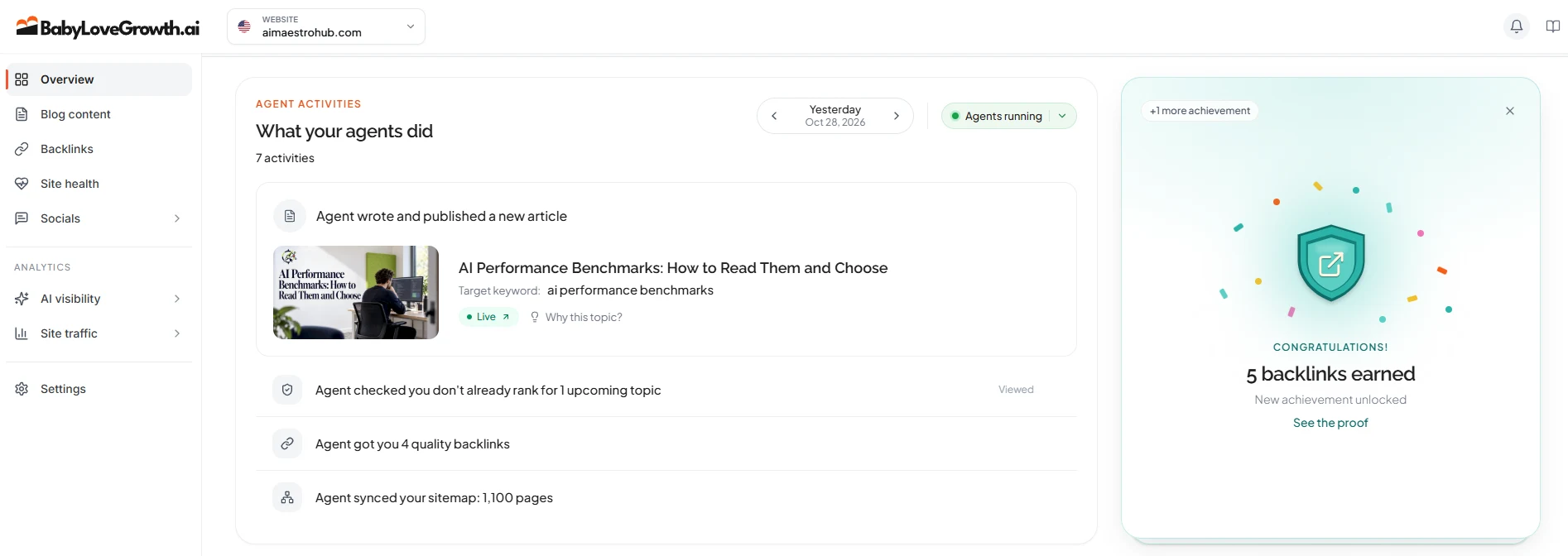 BabyLoveGrowth Dashboard Overview on aimaestrohub.com