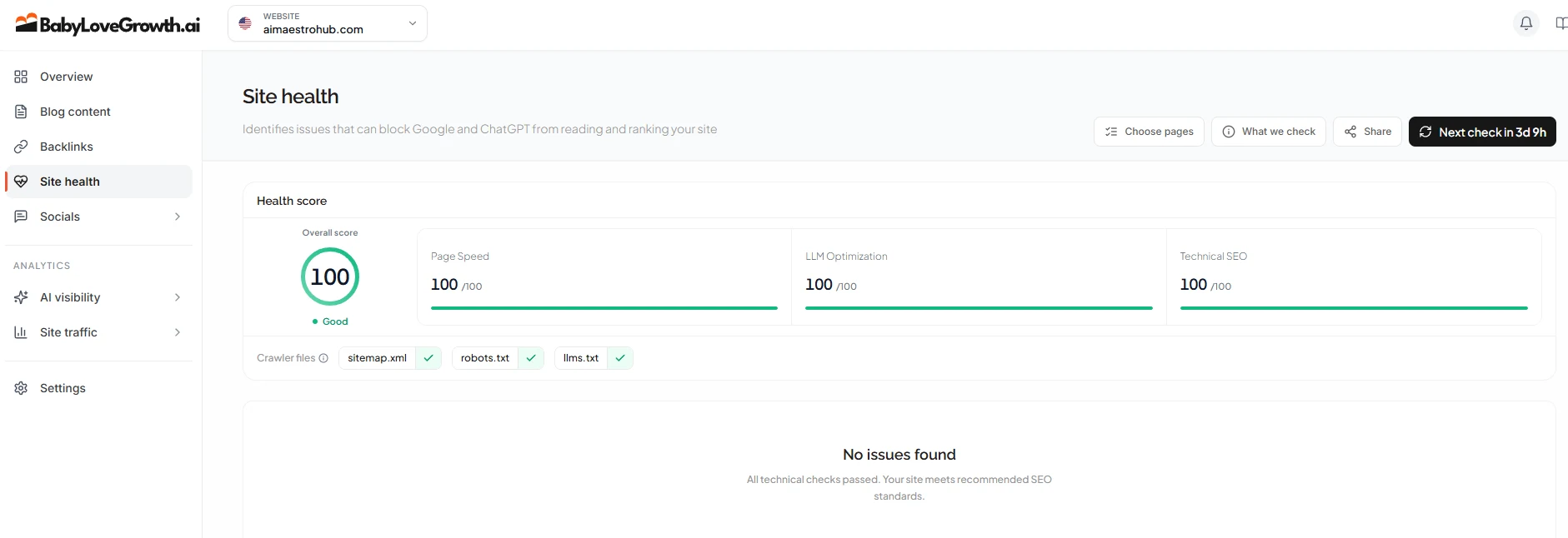 BabyLoveGrowth 100/100 Site Health and LLM Optimization Audit