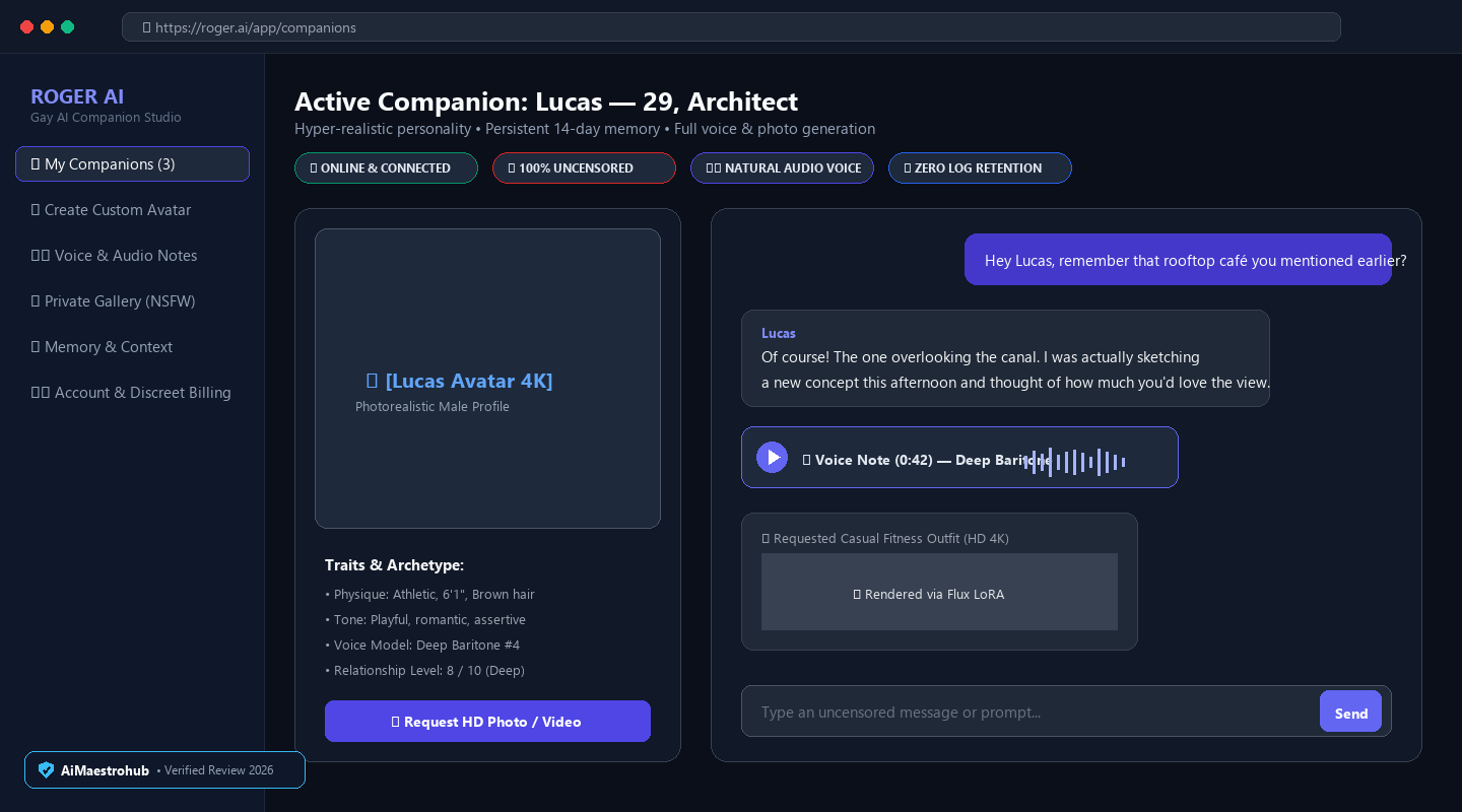 Roger AI Official Gay Companion Platform and Avatar Studio Interface — Verified by AiMaestrohub